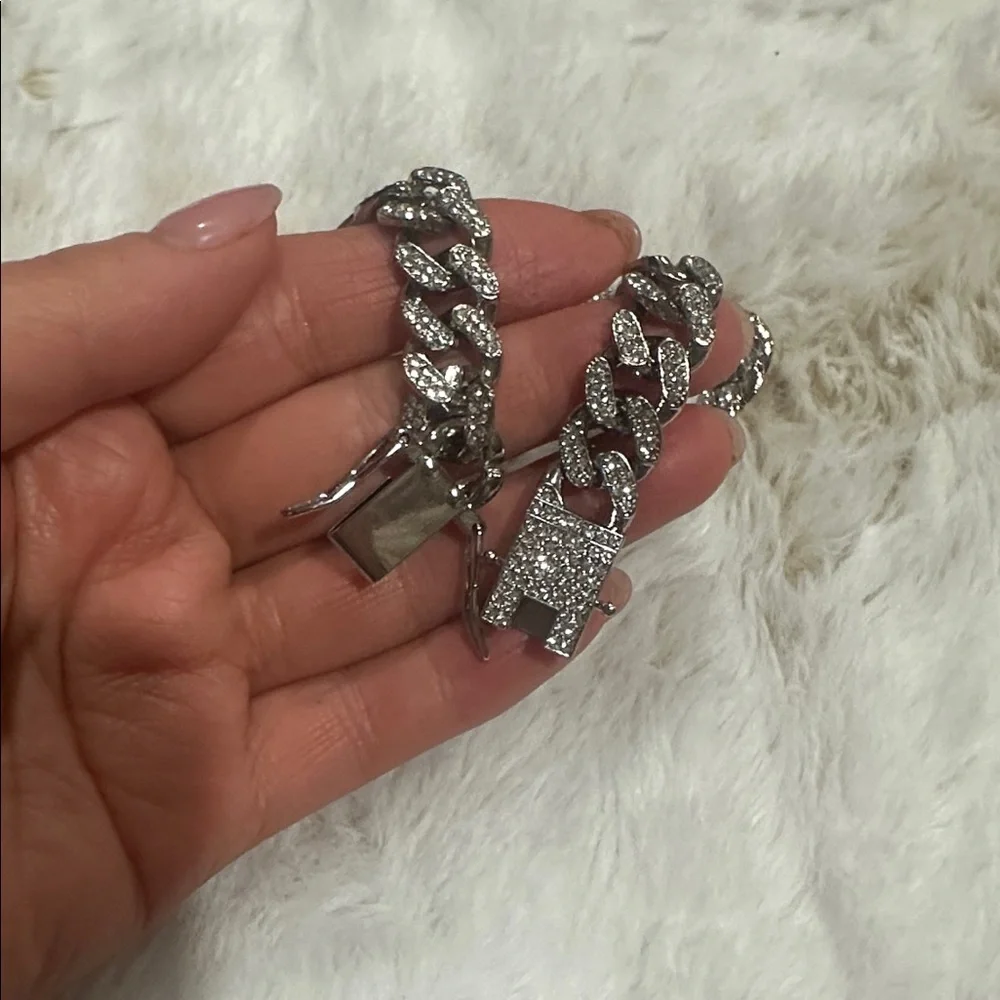 Rhinestone Cuban Link Dog Collar - Silver